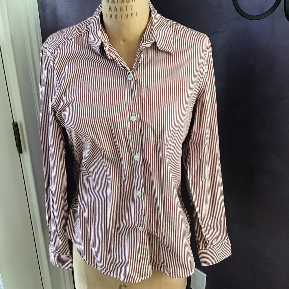 Maroon & White Striped Button Down